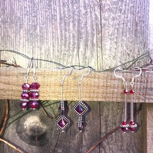 Red is in. Three pair of silver and glass beads